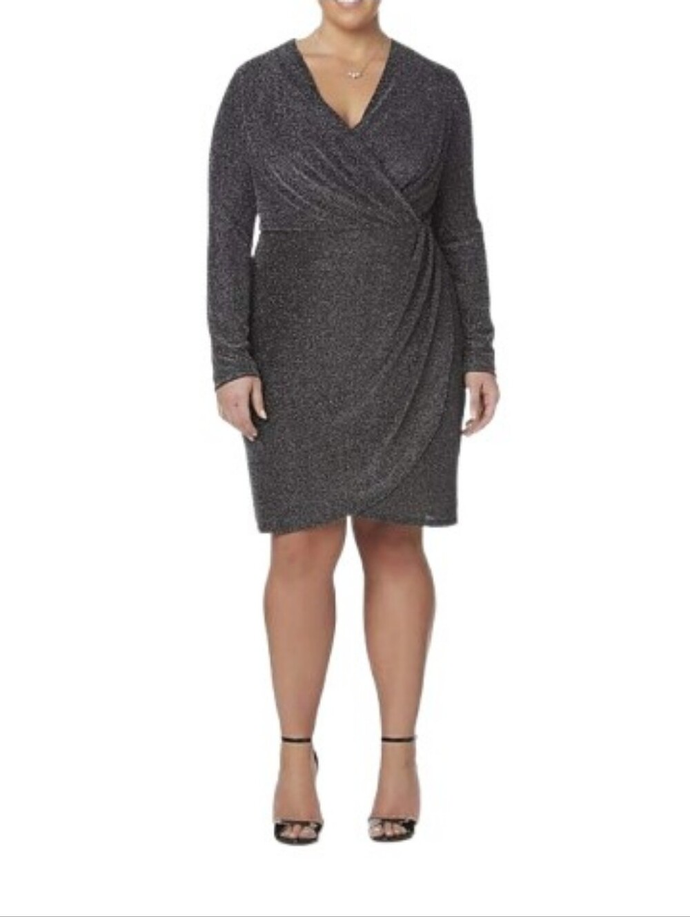 Simply Emma Plus Evening Cocktail Dress Metallic Sparkle Black Silver Wrap